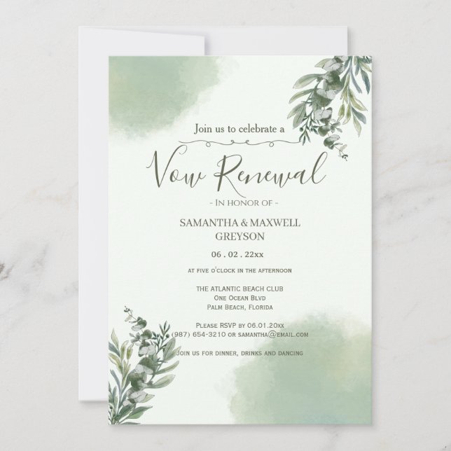 Elegant Dusty Green Script Vow Renewal Invitation Inbjudningar (Framsida)