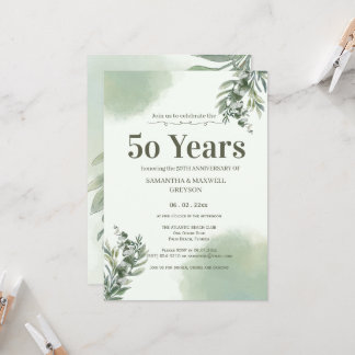 Elegant Dusty Green Script Wedding Anniversary  Inbjudningar