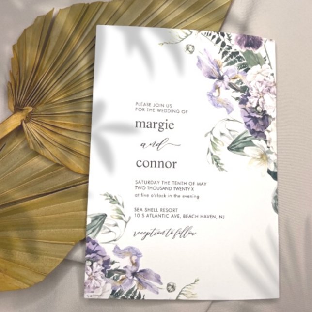 Elegant Dusty Lila Blommigt Calligraphy Bröllop Inbjudningar (Skapare uppladdad)