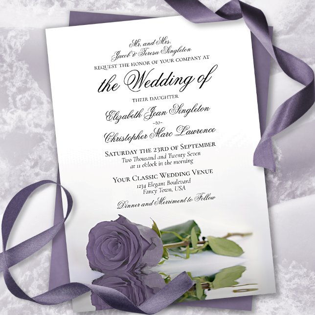 Elegant Dusty Lila Lavender Ro Formal Bröllop Inbjudningar (Skapare uppladdad)