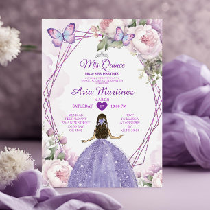 Elegant Dusty Lila Princess Butterfly Mis Quince Inbjudningar