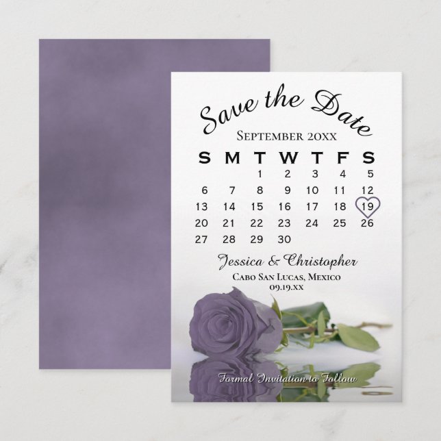 Elegant Dusty Lila Ro Bröllop kalender Spara Datumet (Fram/baksida)