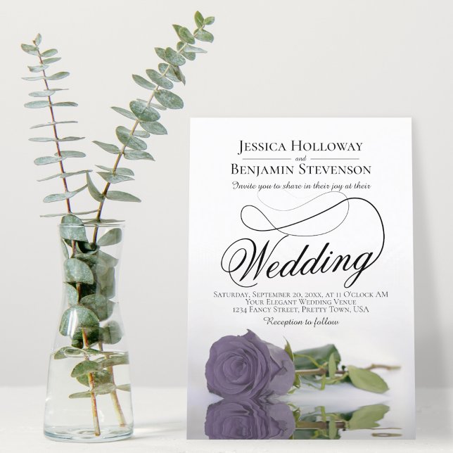 Elegant Dusty Lila Ro Classy Script Bröllop Inbjudningar (Skapare uppladdad)