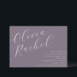 Elegant Dusty Lila Script Minimal Bat mitzvah Inbjudningar<br><div class="desc">Inbjudan dina gäster i stil med den här contemporaryns Bat mitzvah inbjudan, som innehåller en minimalistisk vågrät och kalligrafi av eleganten i vitt på en dammig Lila bakgrund. Den rena, moderna designen utstrålar sofistikering samtidigt som den upprätthåller en varm och välkomnande ton. Perfekt för att fira denna speciella milstolpe kombinerar...</div>