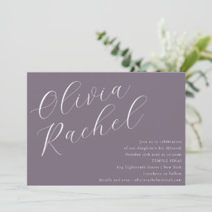 Elegant Dusty Lila Script Minimal Bat mitzvah Inbjudningar