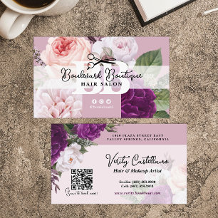 Elegant Dusty Mauve Blommigt Hair Salon Stylist QR Visitkort