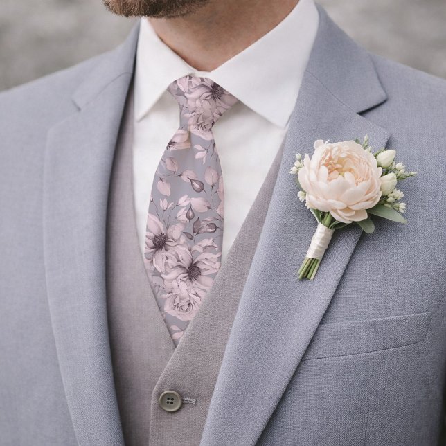 Elegant Dusty Mauve Botanical Necktie for Weddings Slips (Skapare uppladdad)