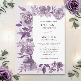 Elegant Dusty Mauve Watercolor Blommigt Bröllop Inbjudningar