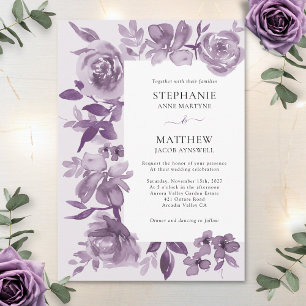 Elegant Dusty Mauve Watercolor Blommigt Bröllop Inbjudningar