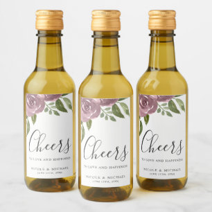 Elegant Dusty Mauve Watercolor Blommigt Bröllop Mi Vinetikett