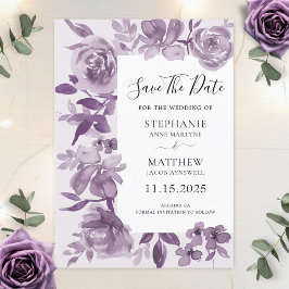 Elegant Dusty Mauve Watercolor Blommigt Bröllop Spara Datumet