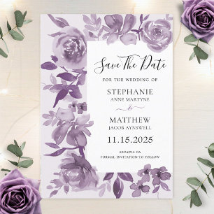 Elegant Dusty Mauve Watercolor Blommigt Bröllop Spara Datumet