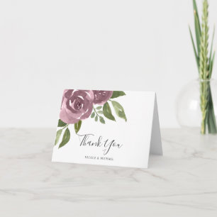 Elegant Dusty Mauve Watercolor Blommigt Tack Kort