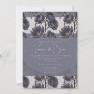 Elegant Dusty Navy Blue bröllop Blommigt Inbjudningar
