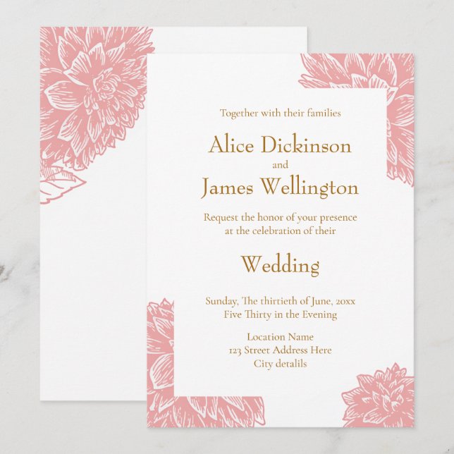 Elegant Dusty Pink and Gold Floral Wedding Inbjudningar (Fram/baksida)