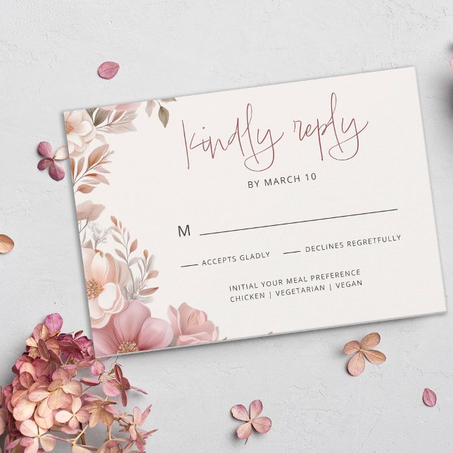 Elegant Dusty Pink Cream Magnolia Floral Wedding OSA Kort (Skapare uppladdad)