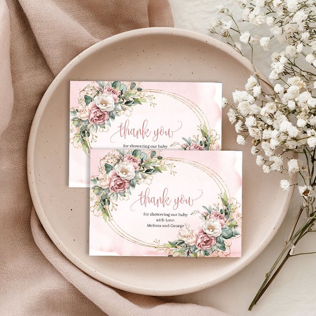 Elegant Dusty Pink Floral Greenery Thank You Card Tack Kort (Elegant Dusty Pink Floral Greenery Thank You Card)