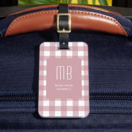 Elegant Dusty Pink Gingham Monogram Bagagebricka