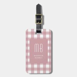 Elegant Dusty Pink Gingham Monogram Bagagebricka