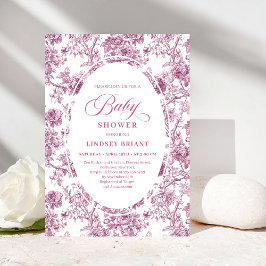 Elegant Dusty Pink Toile Roses Baby Shower Invitе Inbjudningar