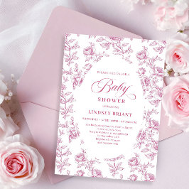 Elegant Dusty Pink Toile Roses Baby Shower Invite Inbjudningar