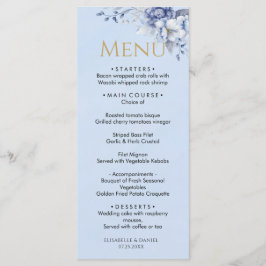 Elegant Dusty Powder Blue Floral Wedding Dinner Meny