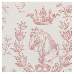 Elegant Dusty Red Horse Krona Blommigt Toile Tyg