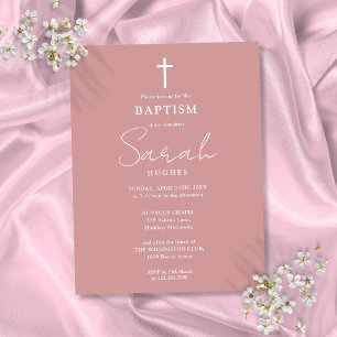 Elegant Dusty Ro Baptism Christening-inbjudan Vykort