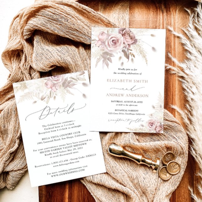 Elegant  Dusty Ro Blommigt 2-i-ett-Bröllop Inbjudningar (Skapare uppladdad)