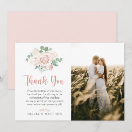 Elegant Dusty Ro Blommigt Eucalyptus Bröllop Photo Tack Kort