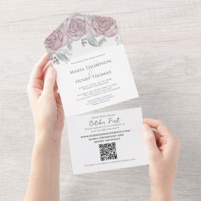 Elegant Dusty Ro Blommigt QR Code Bröllop budget (Avrivbar del)