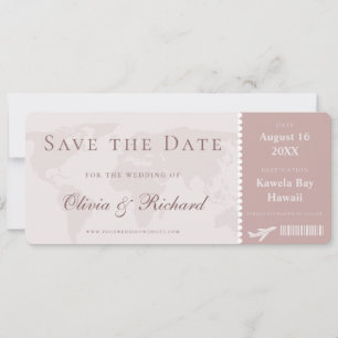 Elegant Dusty Ro Boarding Pass Spara datum Inbjudningar