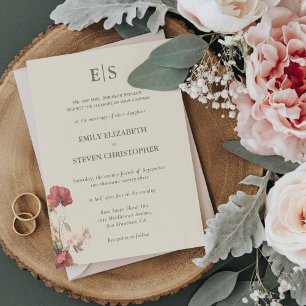 Elegant Dusty Ro Boho Monogrammed Bröllop Inbjudningar