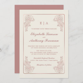 Elegant Dusty Ro Botanical Orchid Sketch Bröllop Inbjudningar