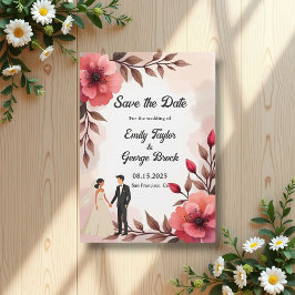 Elegant Dusty Ro Bride and Groom Blommigt Bröllop Spara Datumet