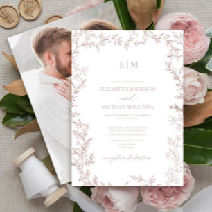 Elegant Dusty Ro Löv Photo Monogram Bröllop Inbjudningar
