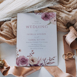 Elegant Dusty Ro Mauve Blommigt Bröllop Inbjudningar