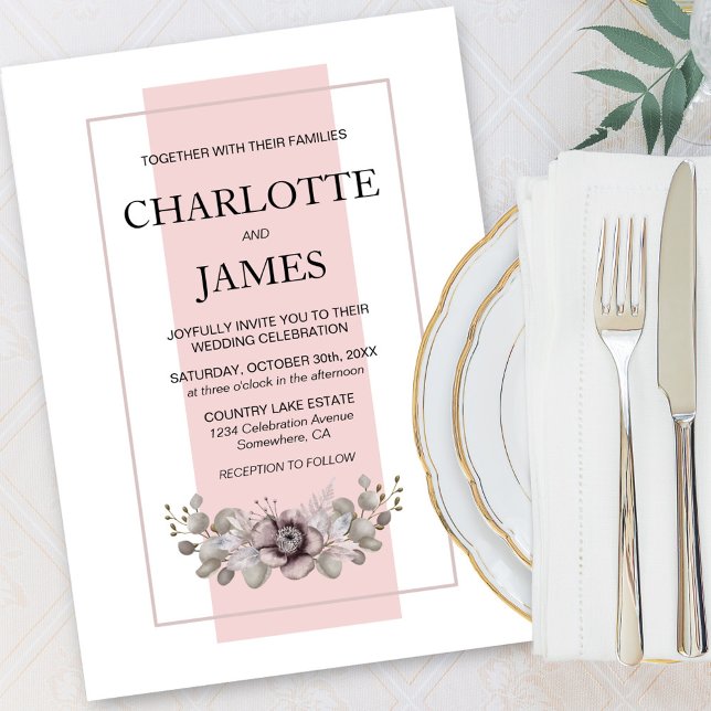 Elegant Dusty Ro med Eucalyptus Löv Bröllop Inbjudningar (Skapare uppladdad)