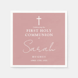 Elegant Dusty Ro minimalist First Heliga Communion Pappersservett