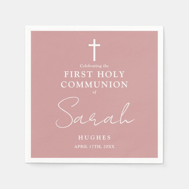 Elegant Dusty Ro minimalist First Heliga Communion Pappersservett (Framsidan)