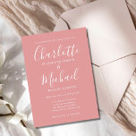 Elegant Dusty Ro minimalistskript Bröllop Inbjudningar<br><div class="desc">Den här inbjudan från elegant bröllop som namnteckning stil namn kan vara personlig med dina uppgifter i chic,  vit text på en dammig bakgrund i ro med det foto du valt på motsatt sida. Du kan anpassa bakgrunden till färg för att matcha bröllop-temat. Designad av Thisisnotme©</div>