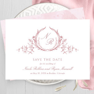 Elegant Dusty Ro Monogram Bröllop Calligraphy Spara Datumet