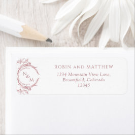 Elegant Dusty Ro Monogram Bröllop Returadress Etikett
