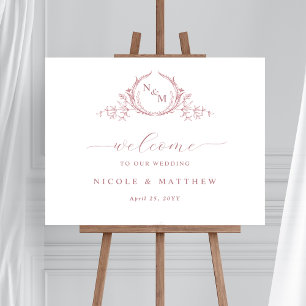 Elegant Dusty Ro Monogram Bröllop Välkomstskylt Poster