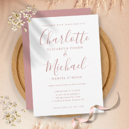 Elegant Dusty Ro Namnteckning skript Bröllop Inbjudningar