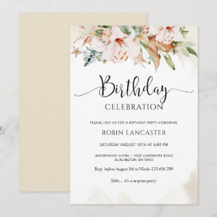 Elegant Dusty Ro och Beige Blommigt Birthday Inbjudningar