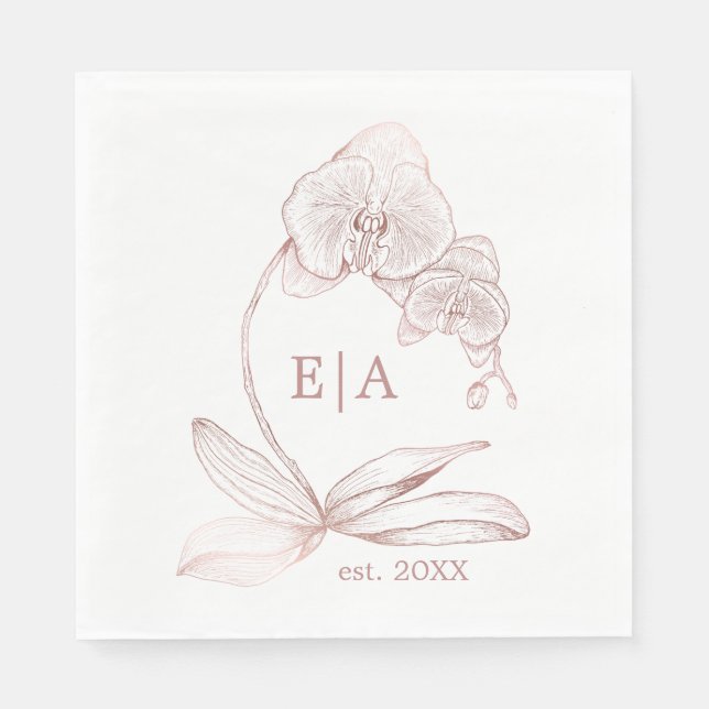 Elegant Dusty Ro Orchid Monogram Bröllop Napkins Pappersservett (Framsidan)