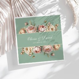 Elegant  Dusty Ro Peonies Pastel Sage Pappersservett