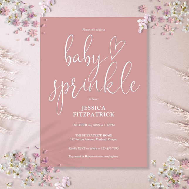 Elegant Dusty Ro Rosa Baby Sprinkle Shower Inbjudningar (Elegant Dusty Rose Pink Baby Sprinkle Shower Invitation)