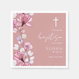 Elegant Dusty Ro Rosa Elegant  Blommigt Baptism Pappersservett